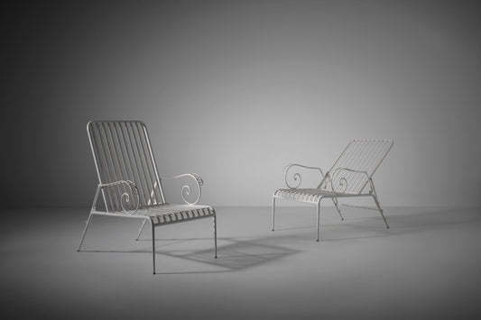 Italian white metal reclining garden chairs, 1950s (restored)