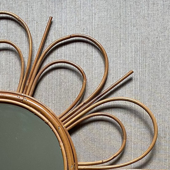 Mid-Century Modern Mirror Bamboo Rattan Handcrafted French Riviera, circa 1960