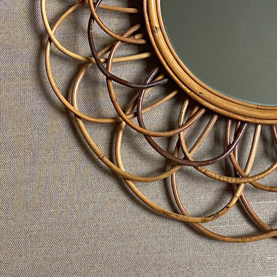 Mid-Century Modern Mirror Bamboo Rattan Handcrafted French Riviera, circa 1960