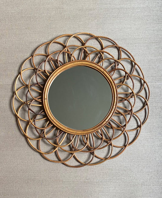 Mid-Century Modern Mirror Bamboo Rattan Handcrafted French Riviera, circa 1960